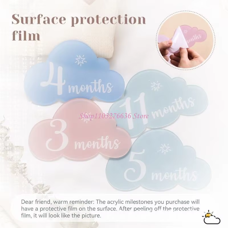 Tarjetas de hitos acrílicas para bebé con formas mariposa y nube - imagen 4