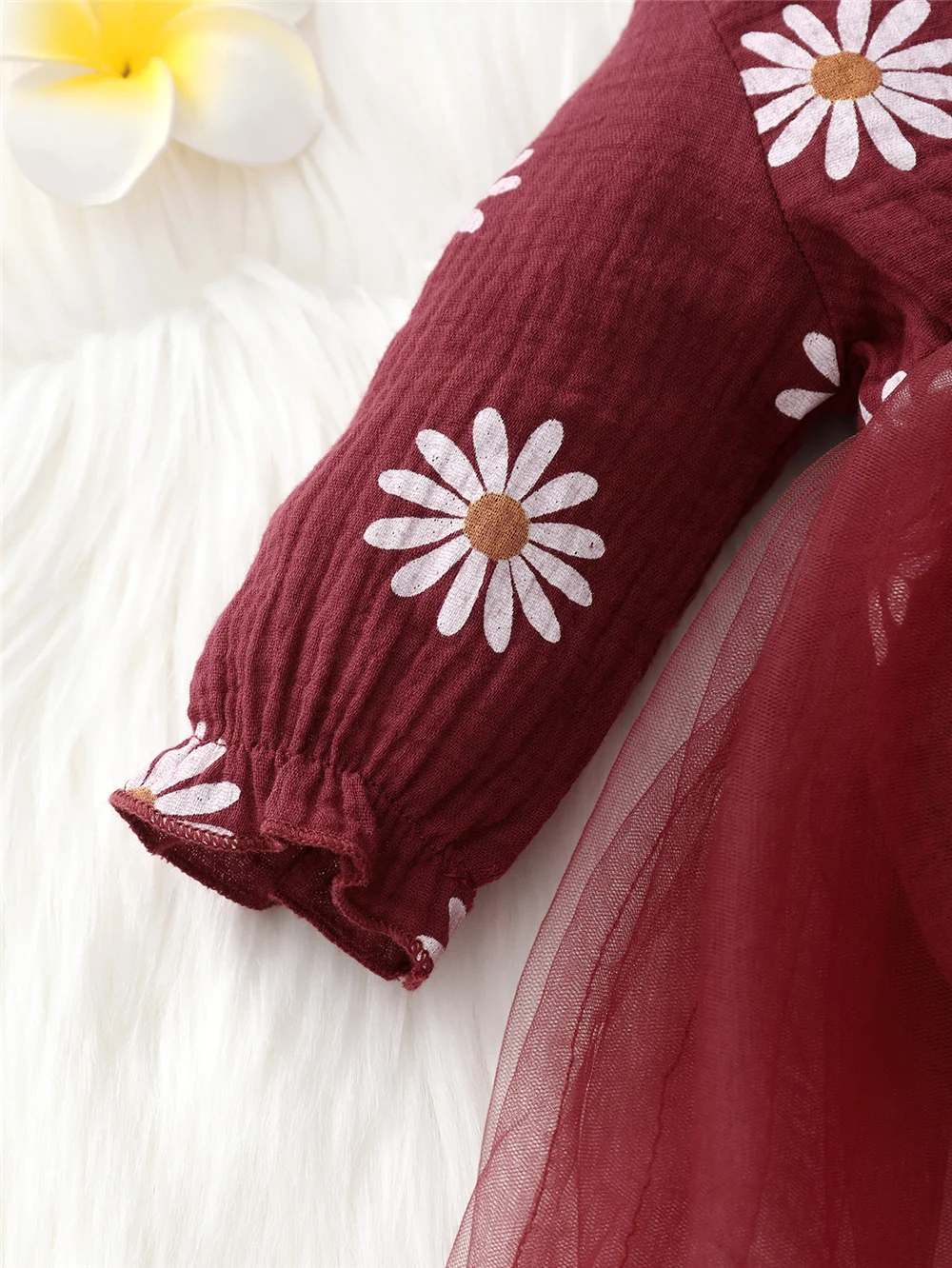 Vestido mameluco para niña recién nacida, mono de tul con estampado de flores de manga larga, ropa roja para celebración de vacaciones, vestido de princesa - imagen 5