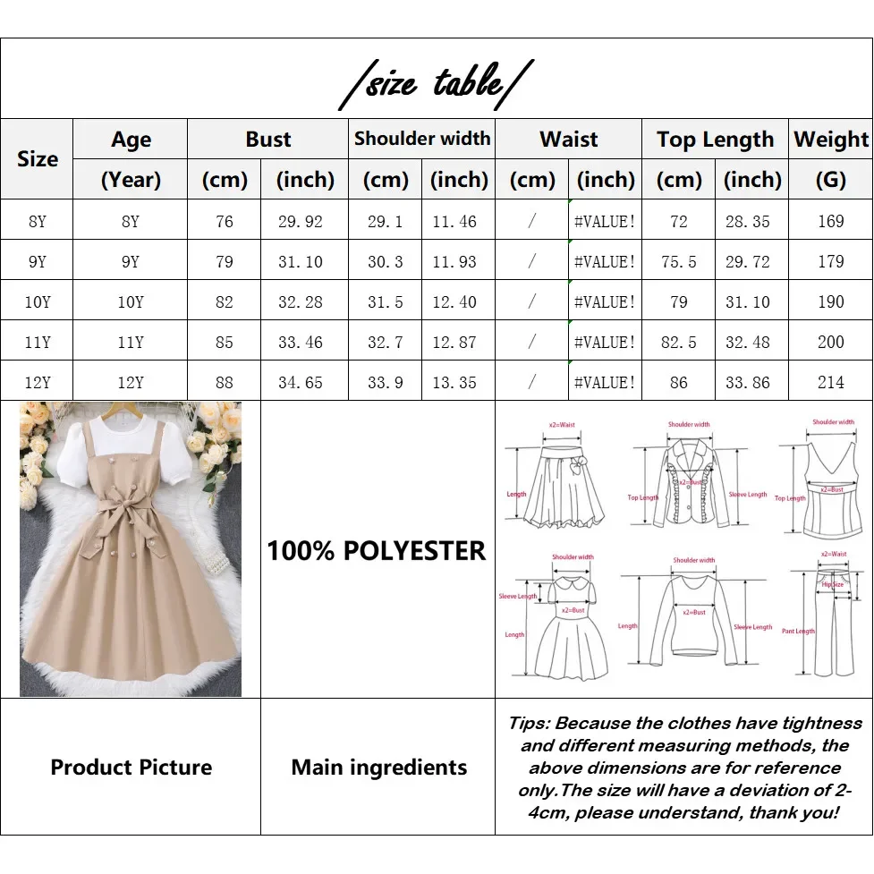 Vestido de verano para niña de 8 a 12 años, vestidos de manga corta de color caqui y blanco para niños, ropa sencilla de moda para Chica adolescente, traje de fiesta para niños grandes - imagen 3