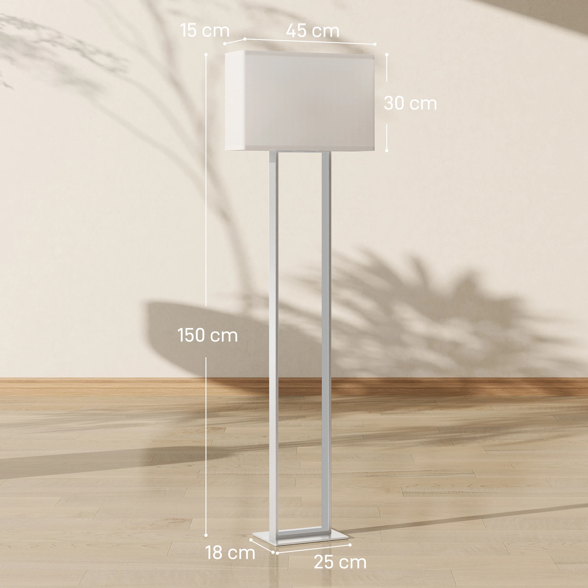 HOMCOM Lámpara de Pie Moderna 150 cm Lámpara de Pie para Salón con Pantalla de Tela Luz Nocturna Interruptor de Pie y Base Metálico para Dormitorio Oficina Sala de Estar Blanco - imagen 2