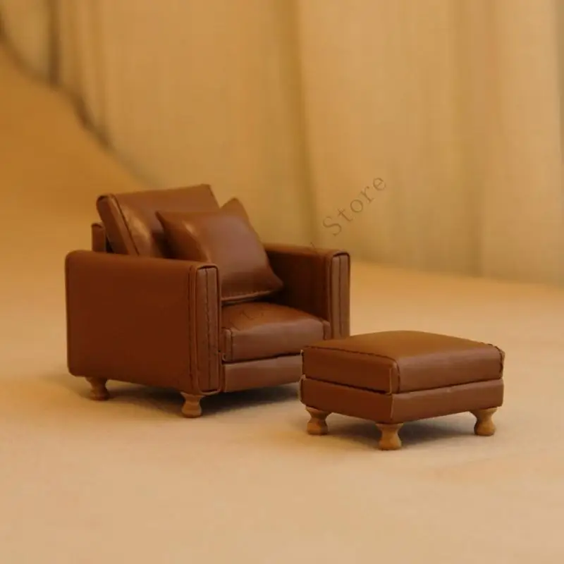 Sofá moderno en miniatura para casa de muñecas, Mini sofá de cuero PU a escala 1:12 para casa de muñecas, modelo de muebles de escena para sala de estar