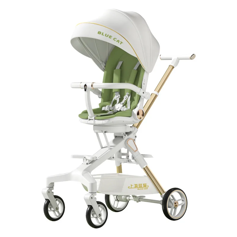 Cochecito de bebé, carrito para caminar, ligero, plegable, paisaje alto para sentarse, tumbado, carrito de bebé de empuje manual para niños - imagen 5