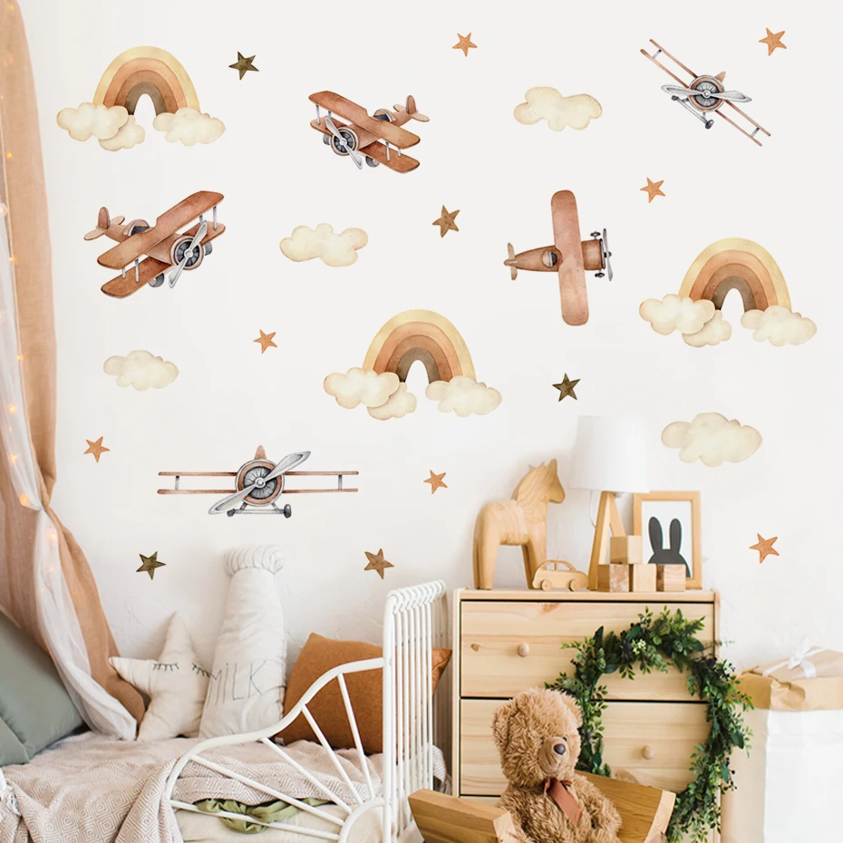 Pegatinas de pared boho para guardería – Avión, arcoíris y estrella - imagen 4