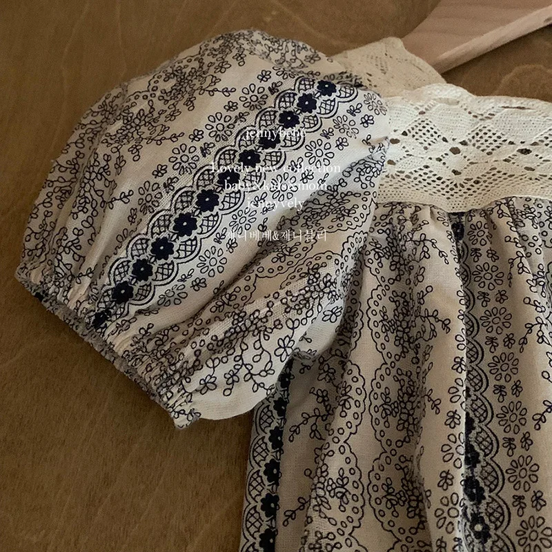 Vestido infantil de encaje floral vintage de manga corta - imagen 3