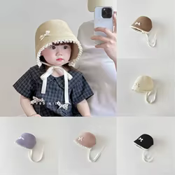 Sombrero de paja de estilo francés para niña pequeña, sombrilla con volantes de encaje y lazo, sombrero de cubo fino para niña de 2 a 6 años, Panamá, 1 unidad
