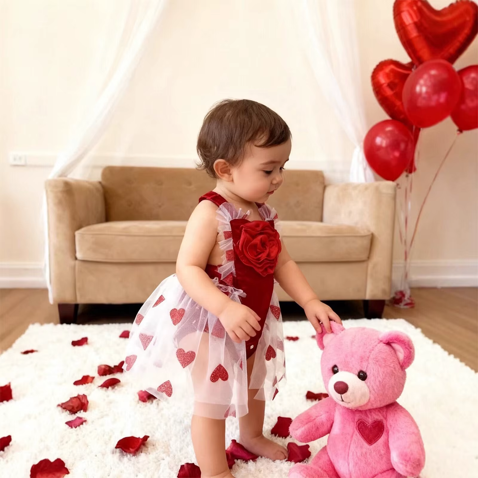 Vestido de San Valentín para bebé niña – Tul y terciopelo - imagen 4