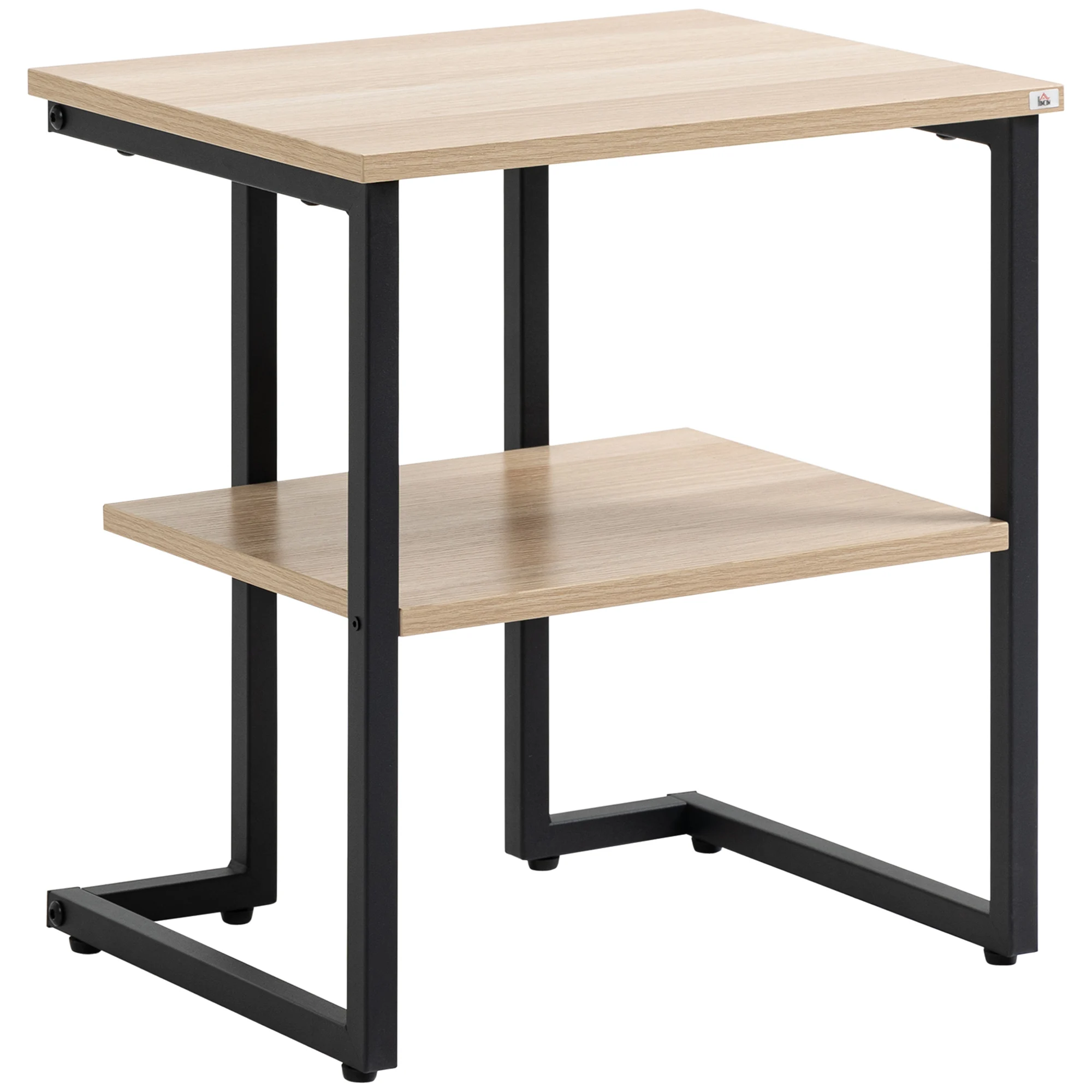 HOMCOM Mesa Auxiliar de 2 Estantes Mesita de Salón para Dormitorio Estudio Oficina Estilo Moderno 45x35x48 cm Natural