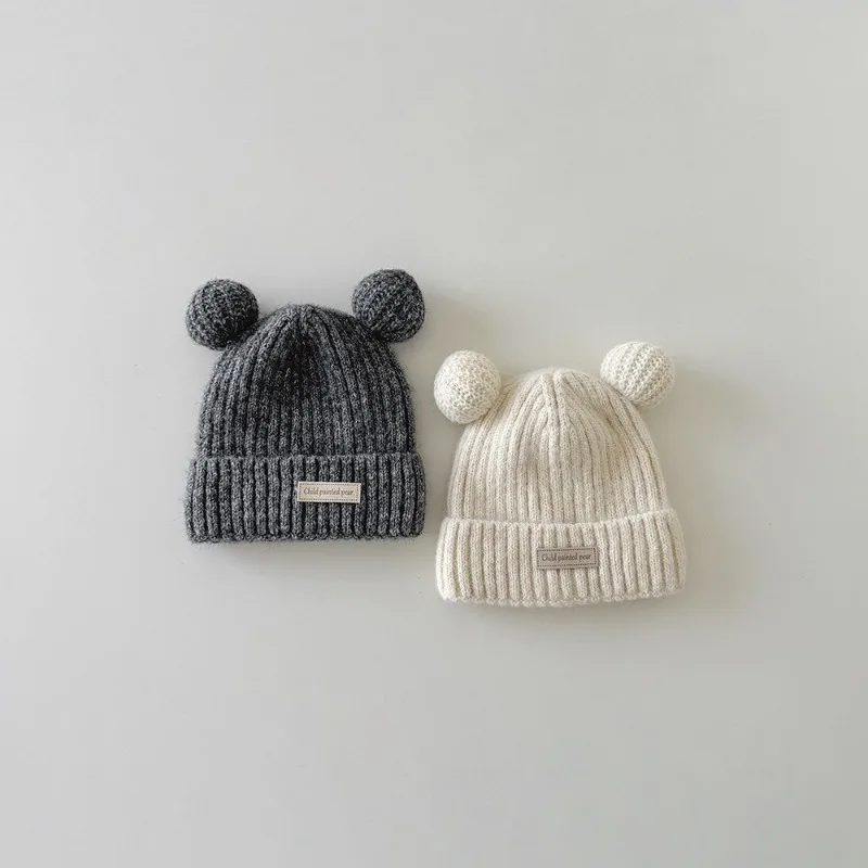 Nuevo gorro de invierno para bebé, gorro tejido con forro térmico, bonito oso de dibujos animados, gorro grueso y cálido para bebé, gorro suave con orejeras para recién nacido de 1 a 4 años - imagen 3