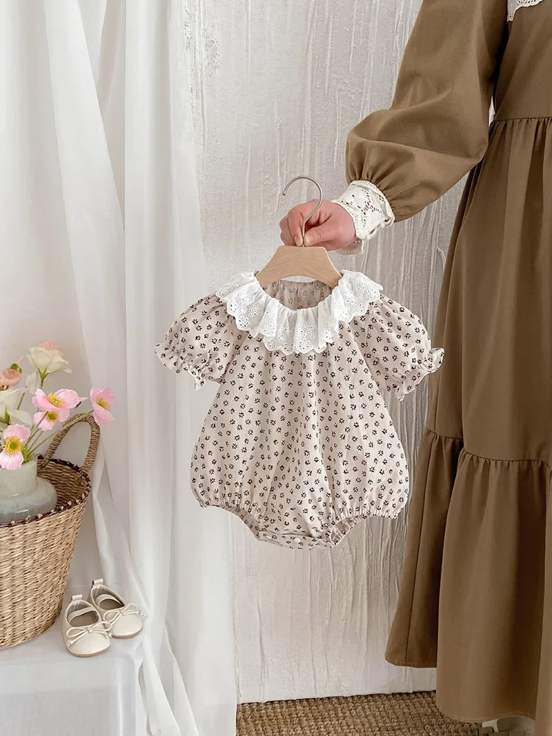 MILANCEL, nuevo mono Floral de verano para niñas, mono de flores con cuello de encaje para bebés, mono infantil con mangas abullonadas de una pieza - imagen 2