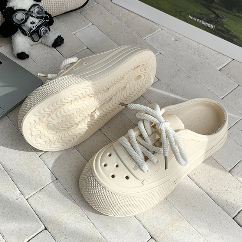 Zuecos de moda para mujer, zapatillas de plataforma con cordones, zapatos de verano, sandalias de suela gruesa antideslizantes de EVA suave para playa y calle