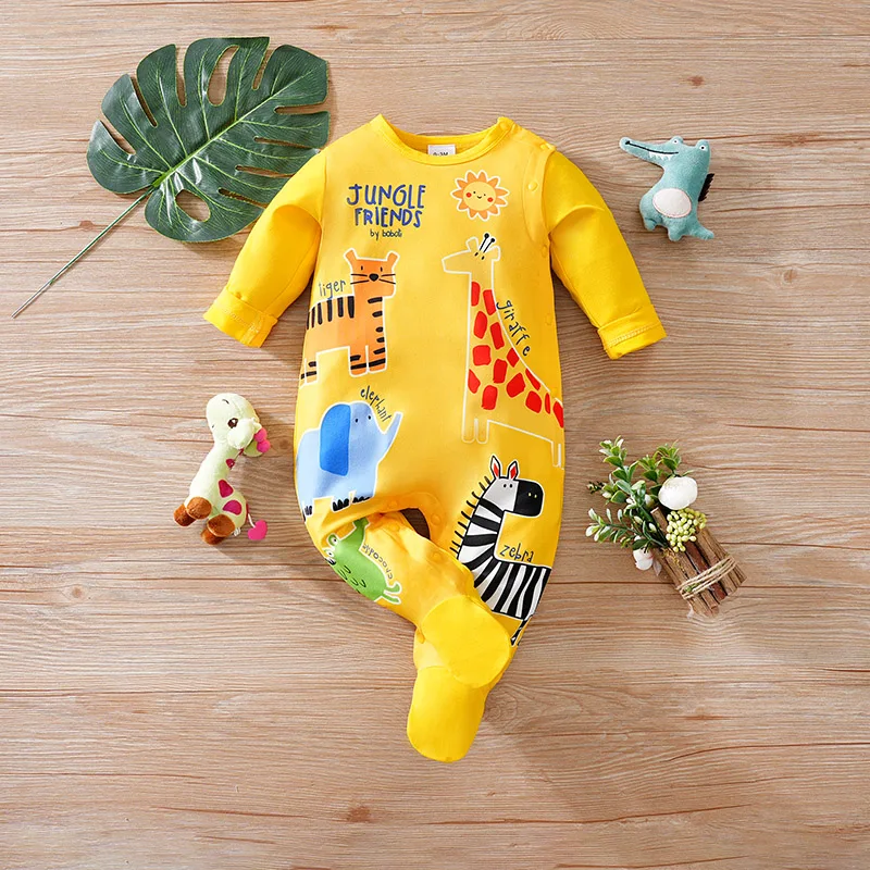 Body pijama amarillo estampado animal para bebé