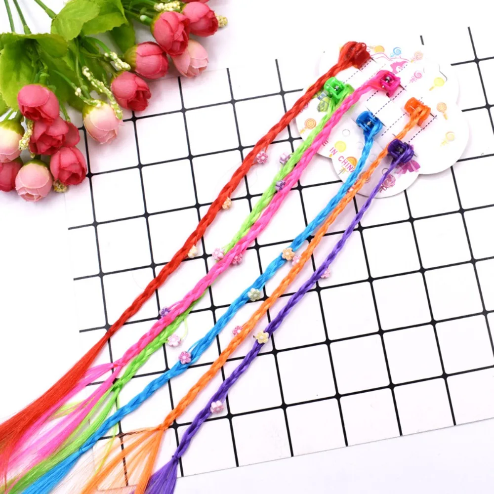 Postizos de cola de caballo trenzados de arcoíris, accesorios para el cabello, trenzas coloridas, extensiones de cabello con pinzas para el cabello para niñas - imagen 5
