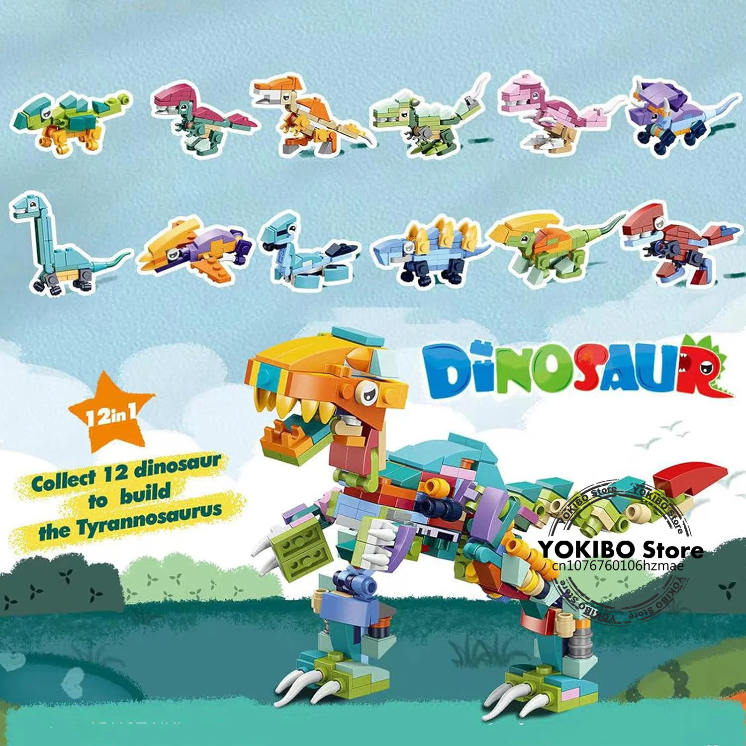 Conjuntos de bloques de construcción de dinosaurios 12 en 1, juguete de desarrollo, juguetes de bloques de construcción, juego de bloques de animales de dinosaurio - imagen 5