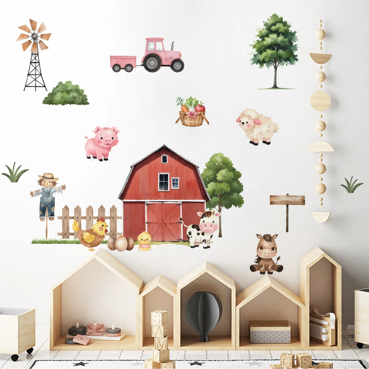 Vinilo decorativo infantil de animales de granja en acuarela - imagen 2
