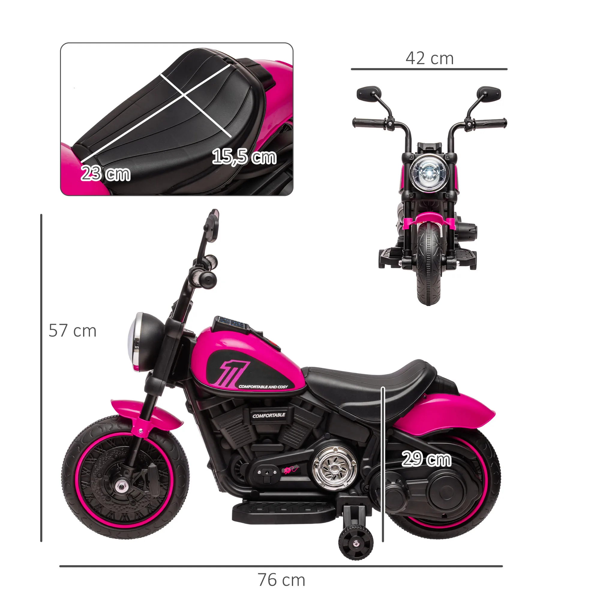 HOMCOM Moto Eléctrica para Niños de 18-36 Meses, Moto Eléctrica Infantil con Batería 6V, Faro y Ruedas Auxiliares Desmontables, Carga 25 kg - imagen 5