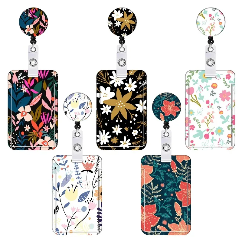 Portacredenciales retráctil con diseño floral y cordón de poliéster - imagen 4