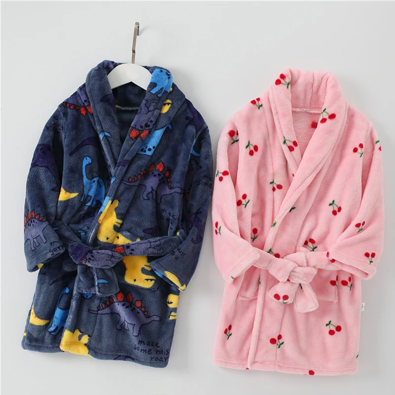 Children Flannel Pajamas Robe Autumn and Winter Kids Sleepwear Children Nightgown Soft Pajamas for Girl Boys Bathrobe 4-16 Years - imagen 5