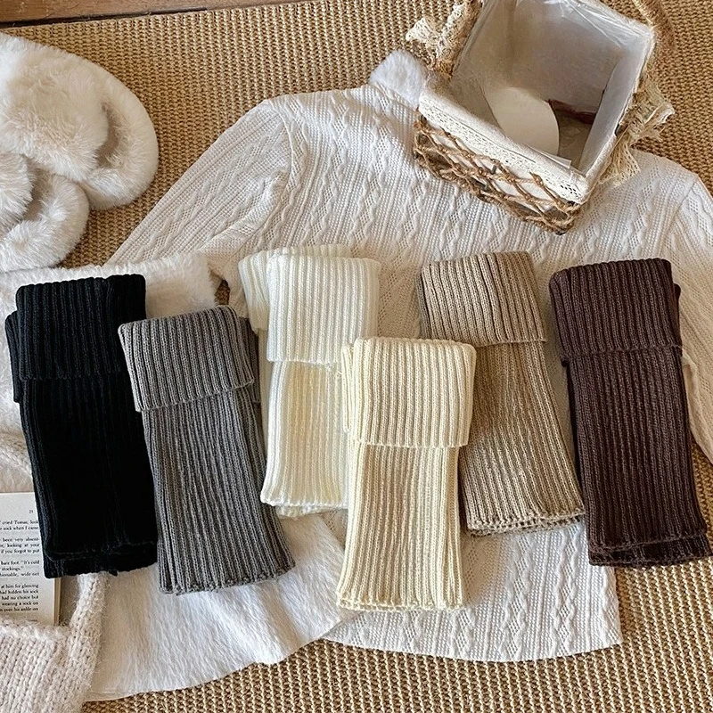 Calentadores de piernas para niños de invierno y otoño, calcetines largos tejidos de Color sólido con cubierta suave para pies, calcetines cálidos hasta la pantorrilla para niñas, accesorios de 3 a 12 años - imagen 2