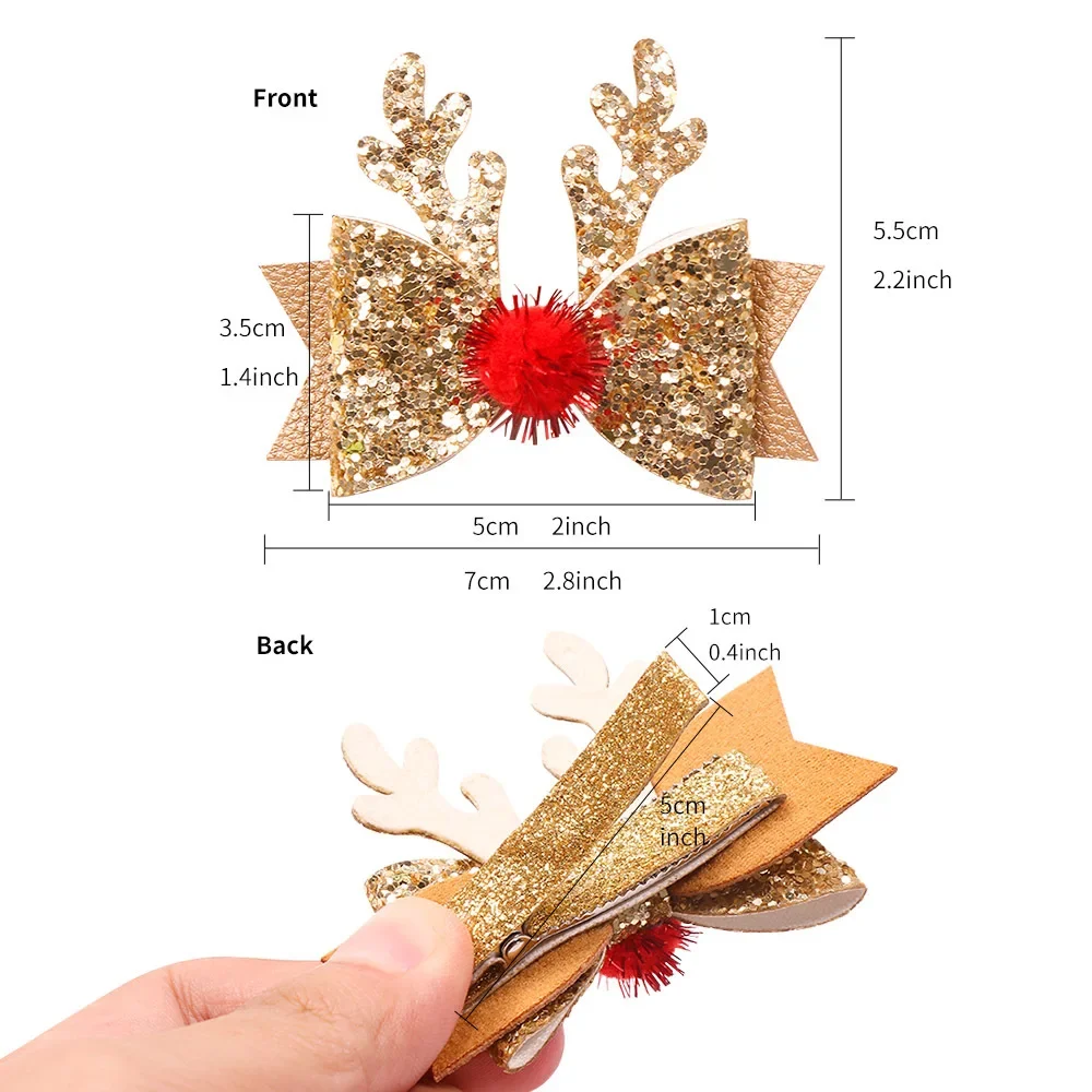2 uds arco Navidad mariposa pinzas para el cabello dibujos animados de felpa Reno horquillas pasador para niños mujeres Cosplay sombreros regalo de Navidad - imagen 4