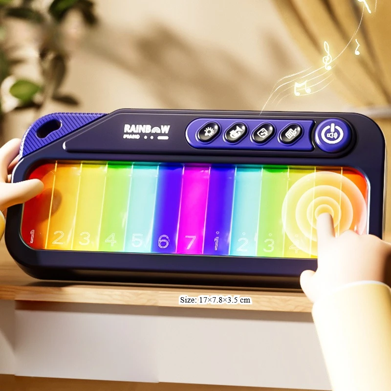 Teclado de Piano de arcoíris brillante, juguete Musical con pantalla táctil con 13 melodías, juguetes musicales electrónicos portátiles para niños de 3 a 6 años