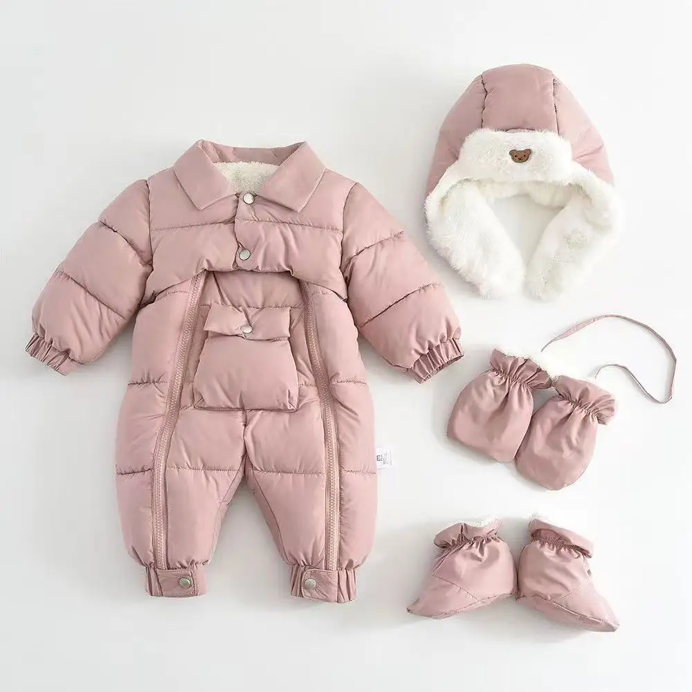 Traje de nieve para bebé recién nacido de invierno, nuevo traje cálido para bebé de 0 a 18 meses, incluye gorro, guantes y cubierta para los pies, 2025