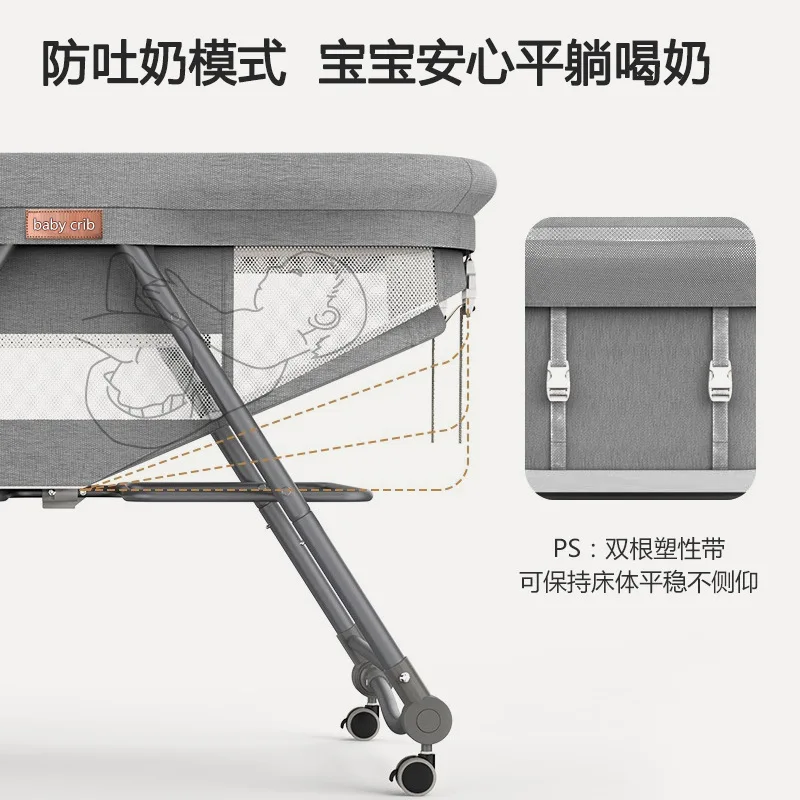 Cuna de bebé, cuna plegable portátil con rodillo, cama de bebé móvil BB para dormir, cama grande empalmada para recién nacido - imagen 4
