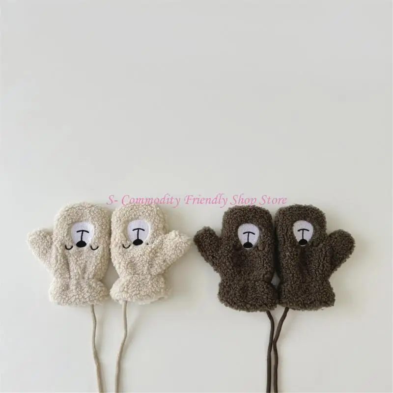 85AE Guantes dedos completos para niños con detalle lana cordero, suaves y cálidos, guantes dedos completos para - imagen 4