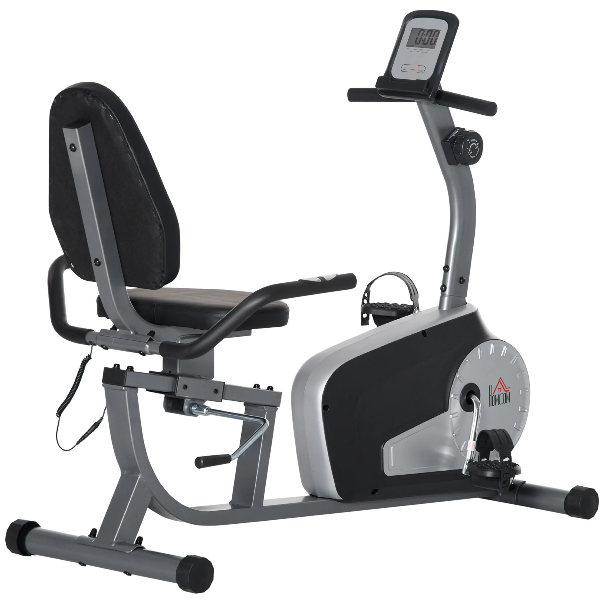 HOMCOM Bicicleta Estática con Respaldo Bicicleta de Ejercicio de Fitness con 8 Niveles de Resistencia Magnética Longitud Ajustable Pantalla LCD para Casa Oficina Gimnasia Gris