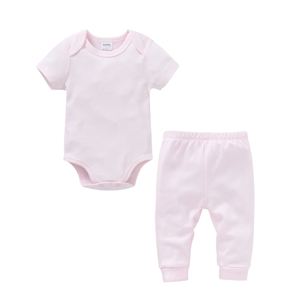 Conjunto de Body para niñas de diseño rosa, 2 unids/lote, 100% algodón, cuello redondo, ropa de manga corta, mono Infan