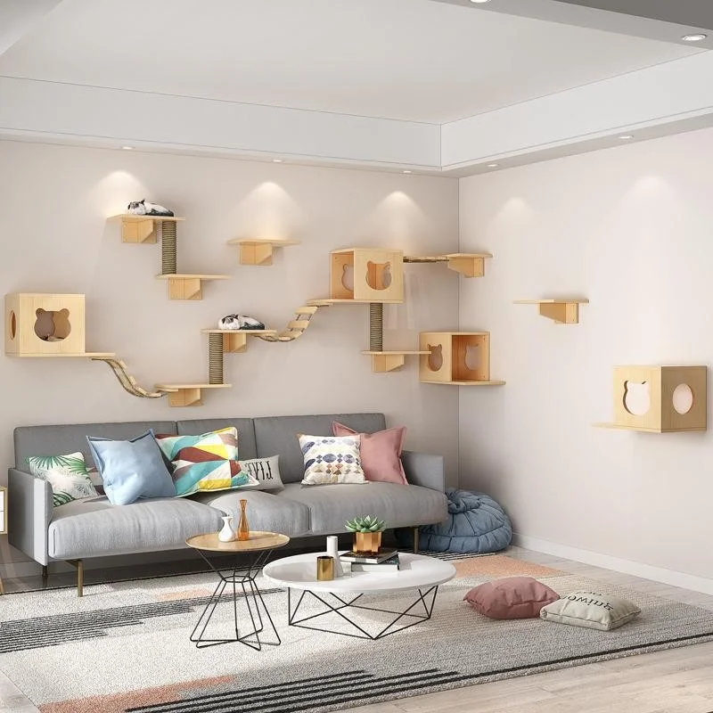 Rascador de Sisal de madera para gatos, muebles escaladores, actividad montada en la pared, puente para gatos, escalones de cuerda, escalera para gatitos, poste de pared para gatitos - imagen 5