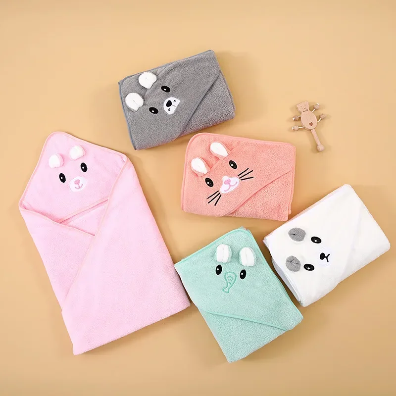 Toalla de baño para bebé de lana Coral blando, manta con sombrero, envoltura infantil absorbente de secado rápido, accesorios de ropa para niños - imagen 3