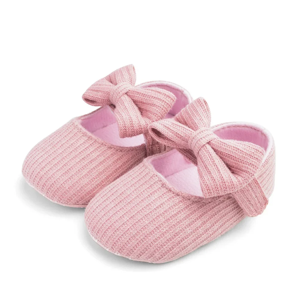 Zapatos de suela suave para niña pequeña de 0 a 1 año, zapatos bonitos de punto con lazo para primeros pasos - imagen 2