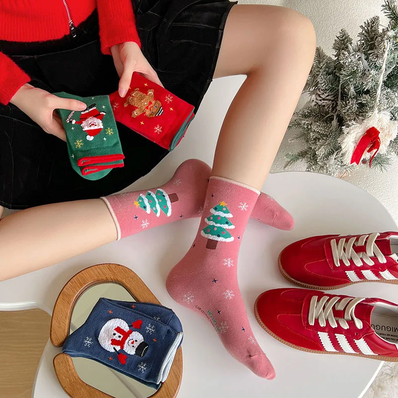 Calcetines navideños de algodón para niños con alces y copos - imagen 2