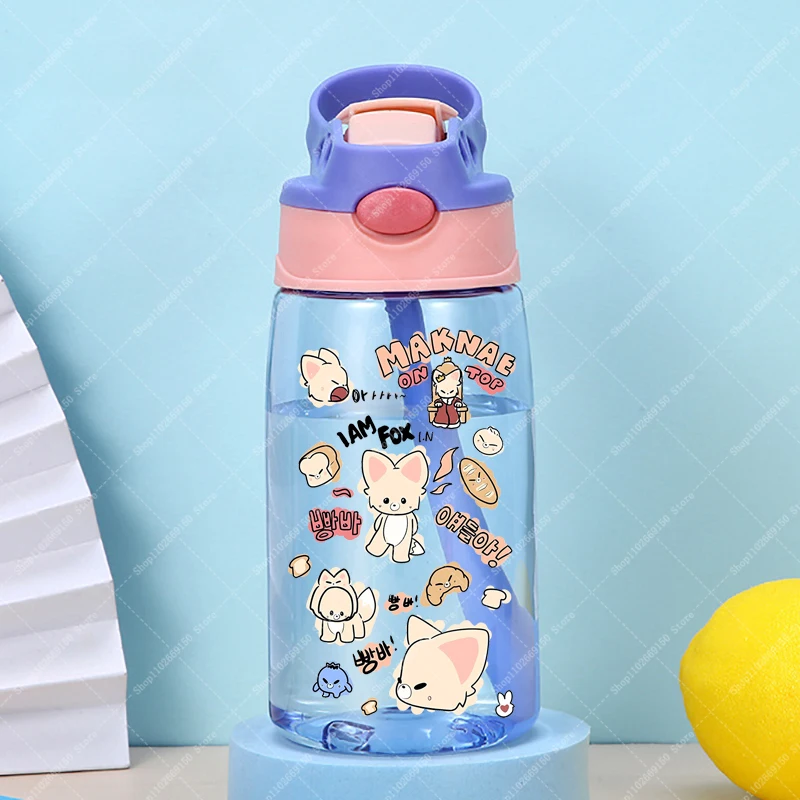 Botella de agua deportiva portátil para niños, taza de plástico para bebidas frías con pajita, contenedor de jugo bonito de dibujos animados para niños, regalo - imagen 5