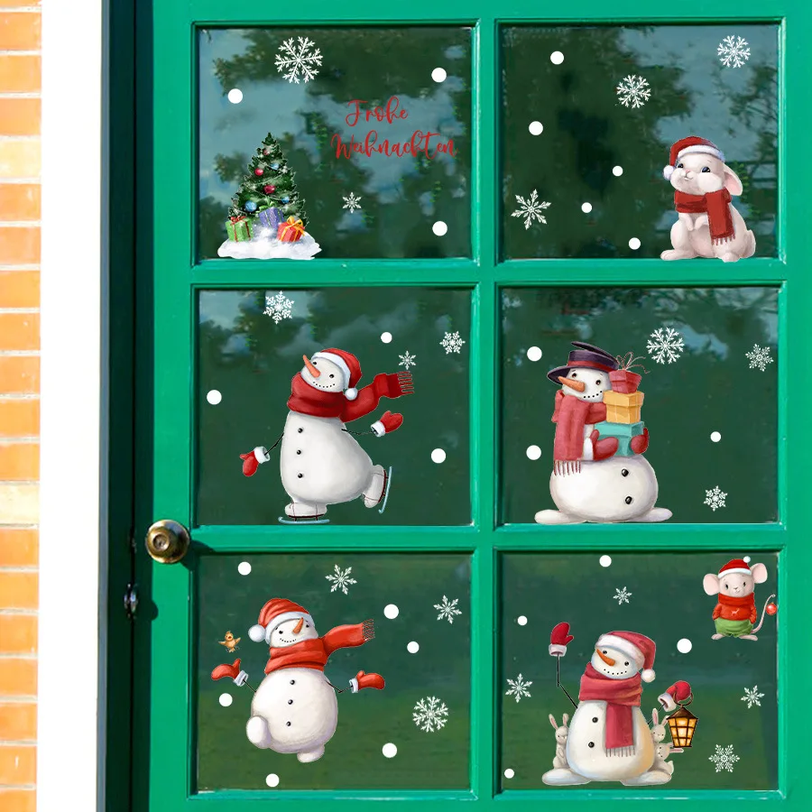 Pegatinas navideñas clásicas para ventanas, pegatinas estáticas, lindos muñecos de nieve, adornos navideños, pegatinas para ventanas de vidrio - imagen 5