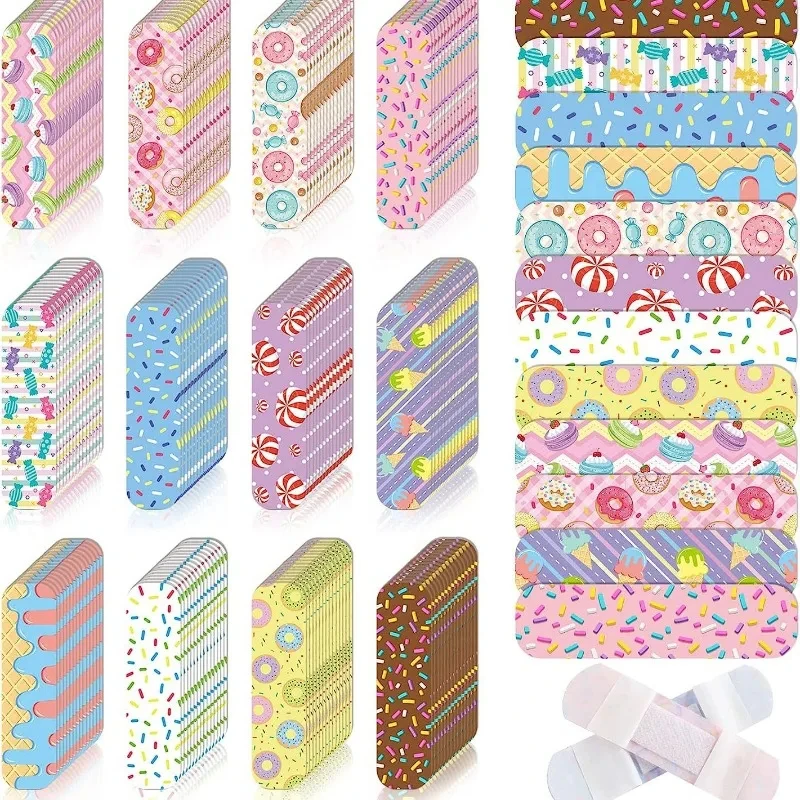 Banda de ayuda con patrón de donut de dibujos animados, apósitos impermeables de PE, vendajes adhesivos para vendaje de heridas, cinta Wast Kawaii, 50 unids/set