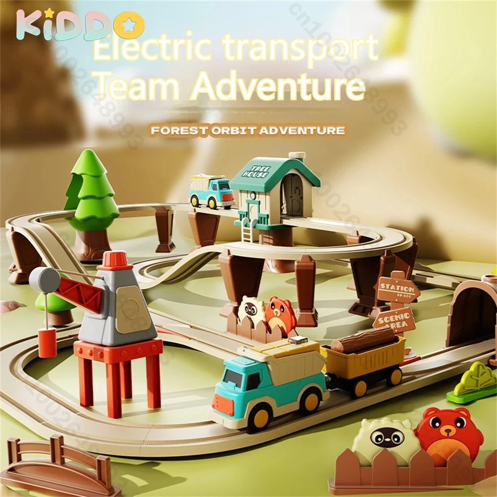 Tren eléctrico, pista de ciudad de bosque, montaje educativo para niños, pista de intercambio Circular, carro de tracción magnético, juguete para regalo