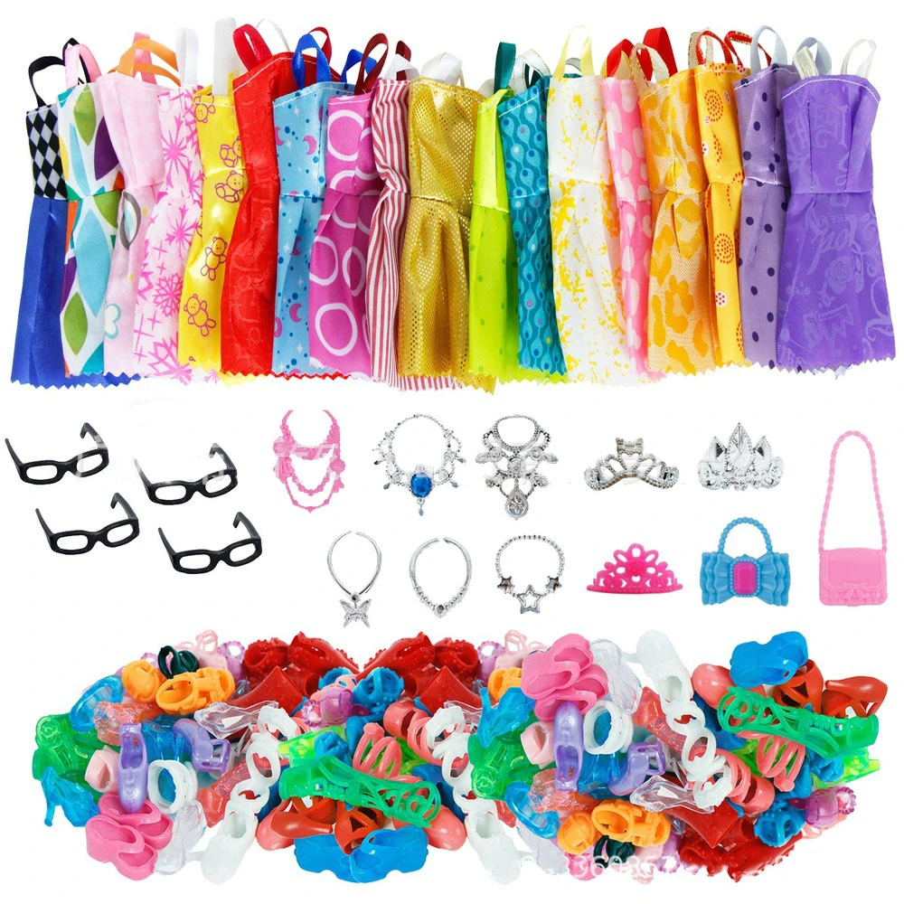 35 artículo/juego de accesorios para muñecas, 10 vestidos bonitos de moda mixta, 10 zapatos, 4 gafas, 6 collares, 2 bolsos, 3 coronas, vestido para muñeca Barbie