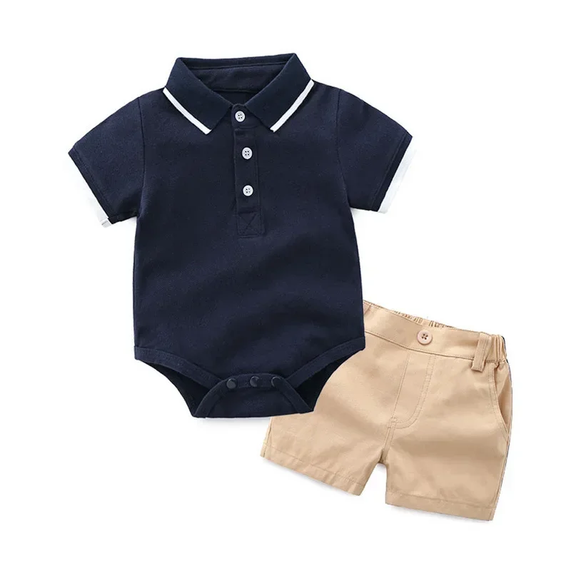 Camisa Polo de verano para niños y Polo corto para niño, conjunto de camisa Polo con cuello de mameluco, pantalones cortos de algodón, ropa para niño pequeño