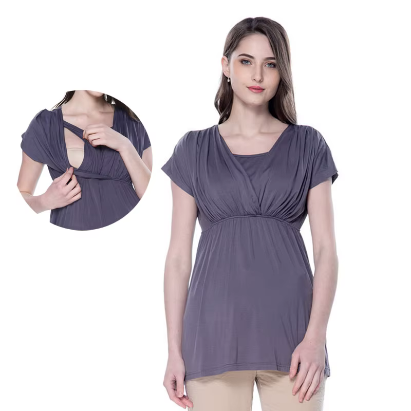 Camiseta de lactancia posparto – Manga corta y cuello redondo