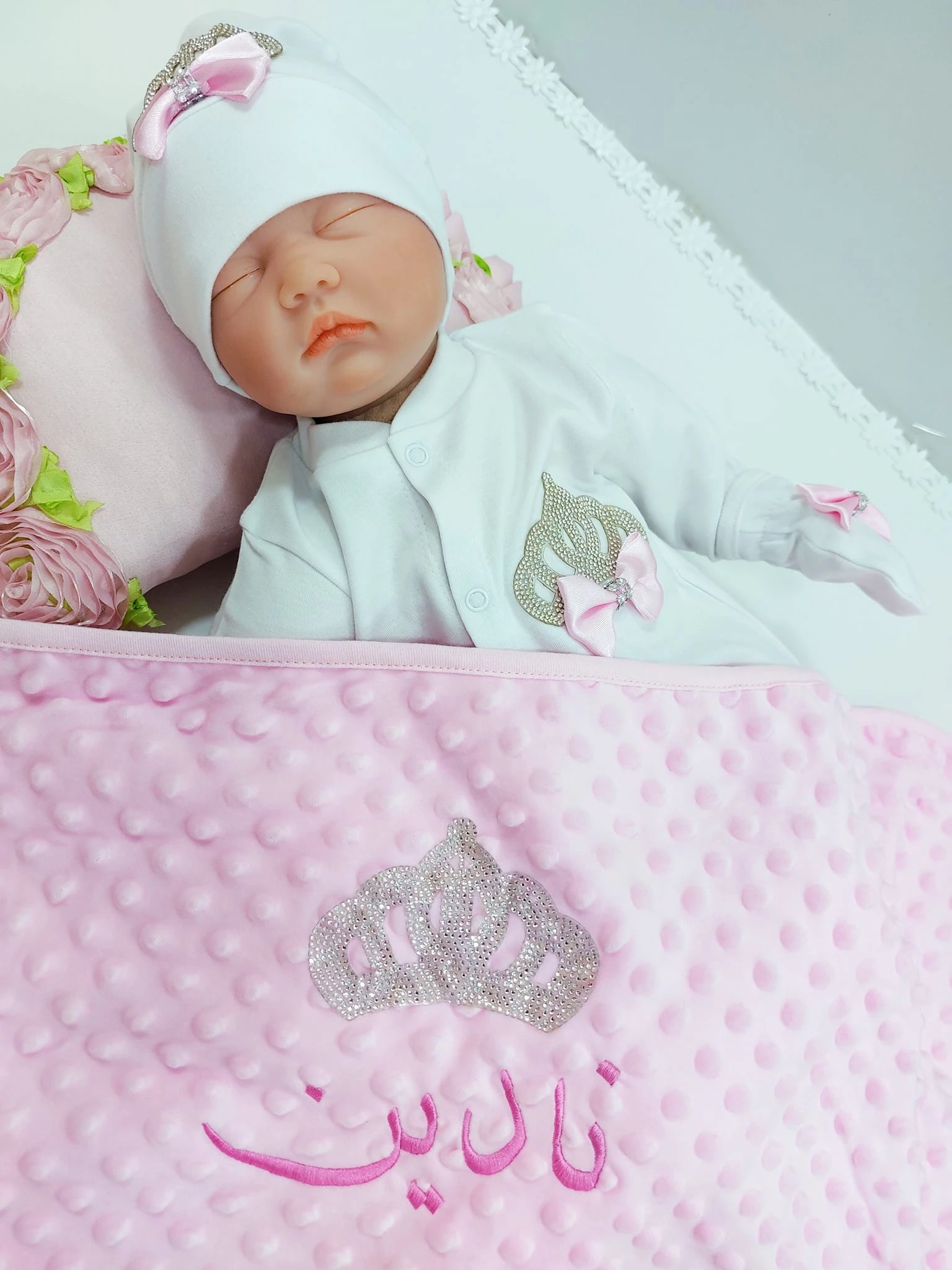 Dollbling, 3 uds., además de trajes con alas de manta, conjunto de regalo de madera dulce bordado con cualquier nombre, pijama para bebé, sombrero, vestido Ceremonial de bienvenida a casa - imagen 2