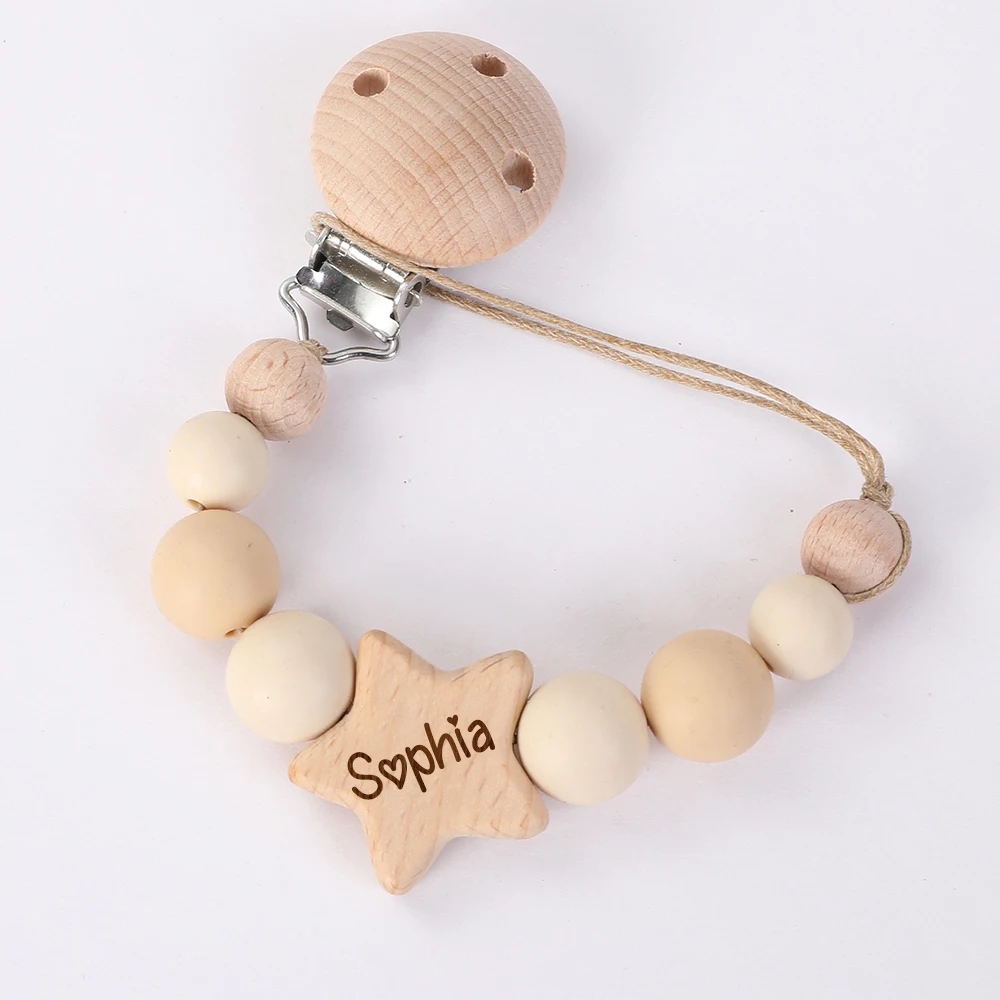 Chupete personalizado para bebé, Clip de madera con nombre personalizado, recuerdo para recién nacido, suministros para bebé, regalo para madre - imagen 5