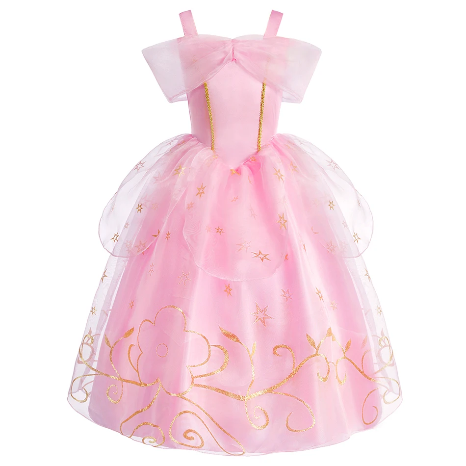Vestido Princesa Rosa con Tul en Capas y Detalles Dorados para Niña - imagen 5