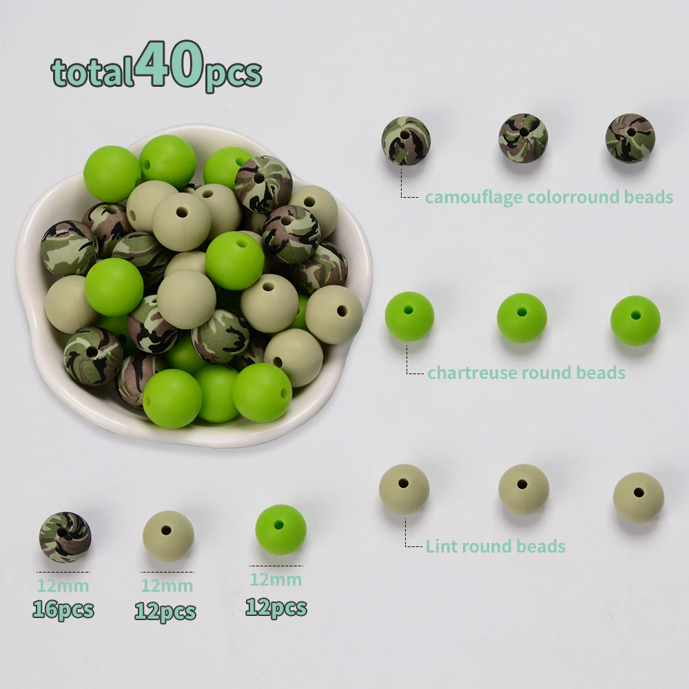 LOFCA-Cuentas de silicona de 40 piezas para bebé, cadena de chupete con estampado de leopardo, terrazo, collar de dálmata de camuflaje, juguetes para morder - imagen 2