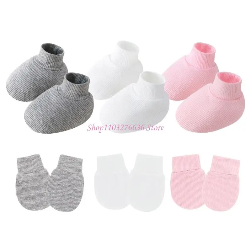 R6FD 1 Set Mittens para bebés para bebés algodón con puños reforzados y cubierta pie a juego calcetines - imagen 4