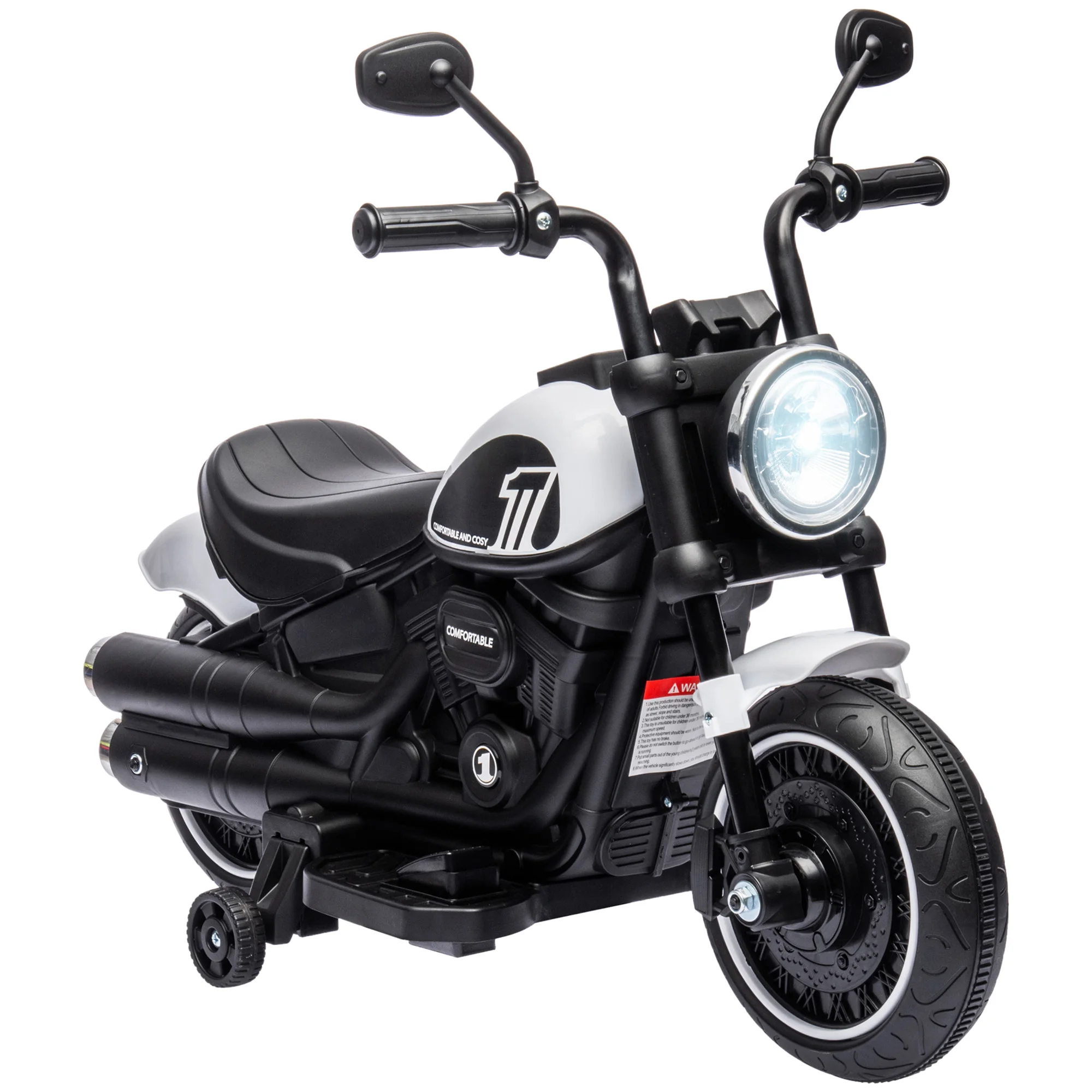 HOMCOM Moto Eléctrica para Niños de 18-36 Meses, Moto Eléctrica Infantil con Batería 6V, Faro y Ruedas Auxiliares Desmontables, Carga 25 kg
