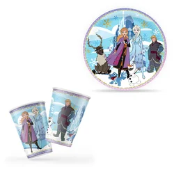 Decoraciones de cumpleaños con tema de arcoíris de dibujos animados de Frozen, decoración de mesa y accesorios, platos, tazas, pegatinas, suministros para fiestas infantiles