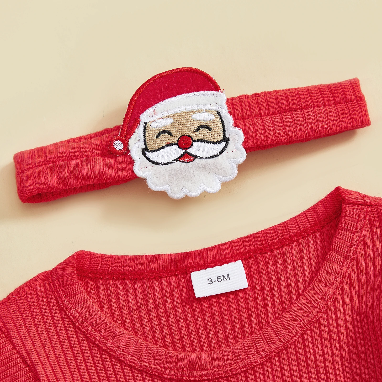 SUNSIOM-vestido mameluco acanalado para niña de 0 a 18 meses, mono de burbujas de malla de manga larga con cuello redondo de Papá Noel y diadema - imagen 5