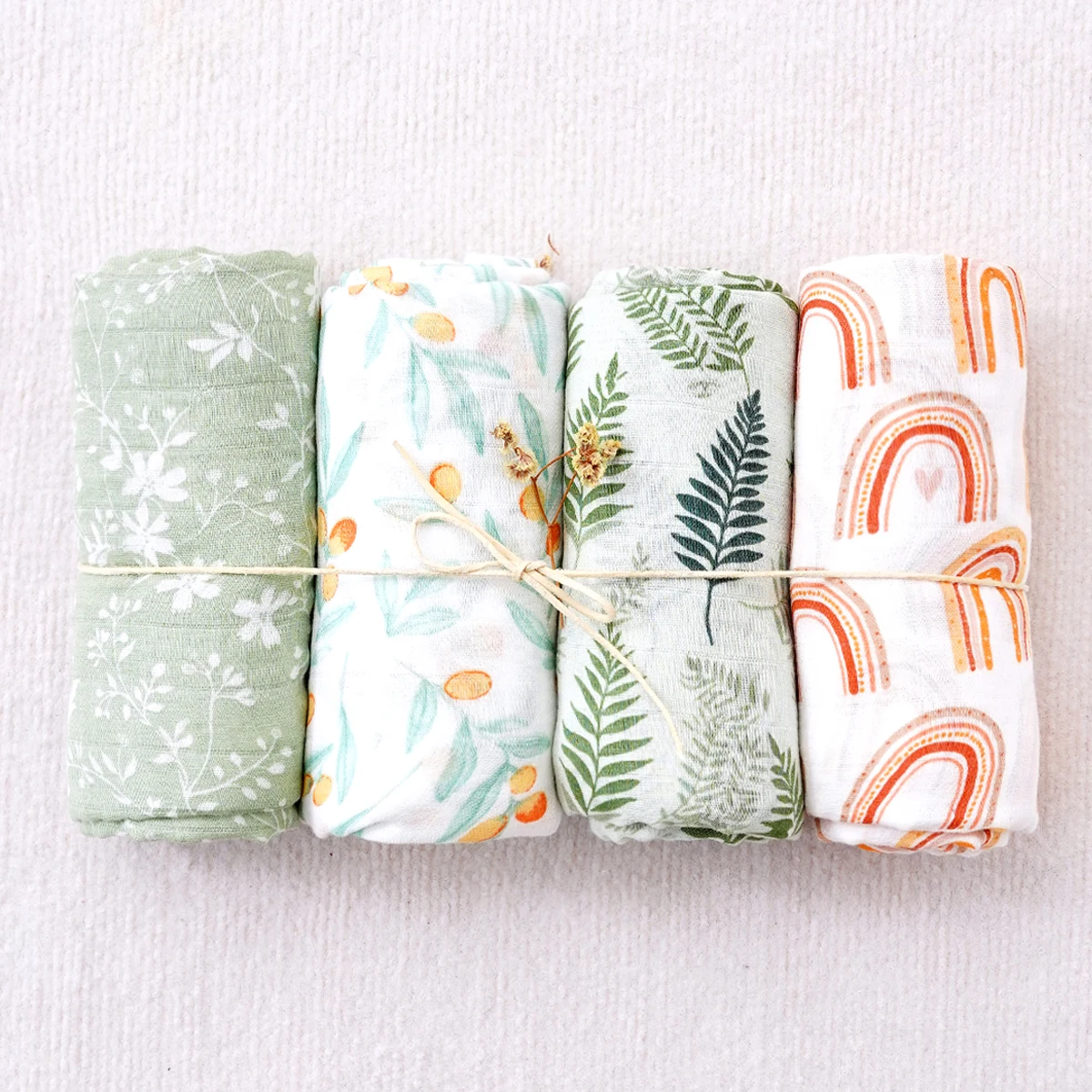 Elinfant-Juego de regalo de 4 Uds., mantas envolventes de muselina, algodón de bambú, suave y acogedor, 100% algodón, toalla de baño para bebé recién nacido