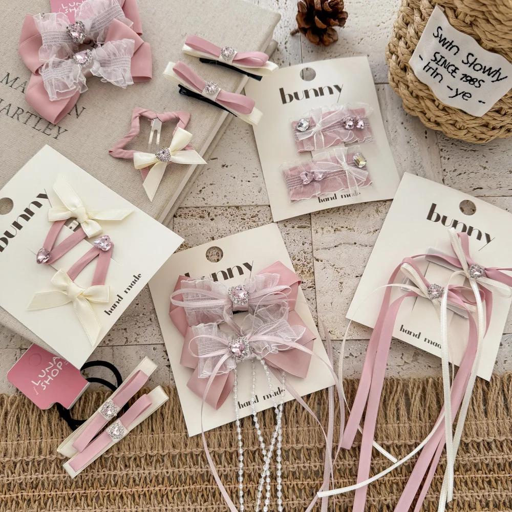 Sweetheart Ballet temperamento lazo de encaje tocado de niña horquilla perla Rhinestone dulce princesa borde de línea de cabello